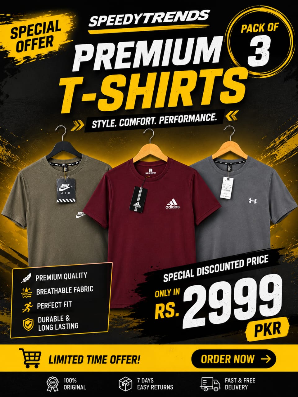 Pack Of 3 imported Shirts (Niike,UnDEr Armur,Adi) In Huge Discount
